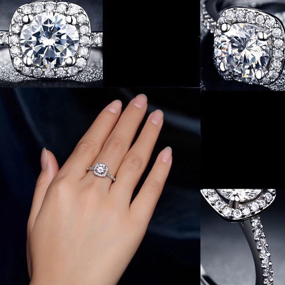 Gorgeous Halo SS wSimulated Diamonds Ring - Picture 2 of 8